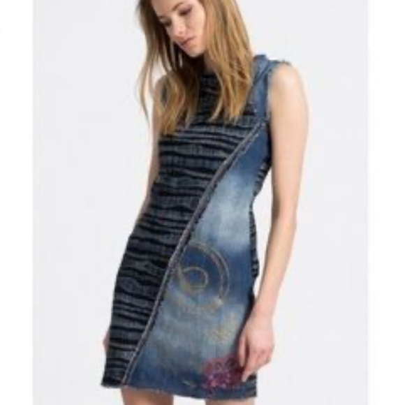Desigual Vest Cherise Denim Medium Wash Mini Dress Side Zip Women’s EUR 38 US 8 - Picture 3 of 12